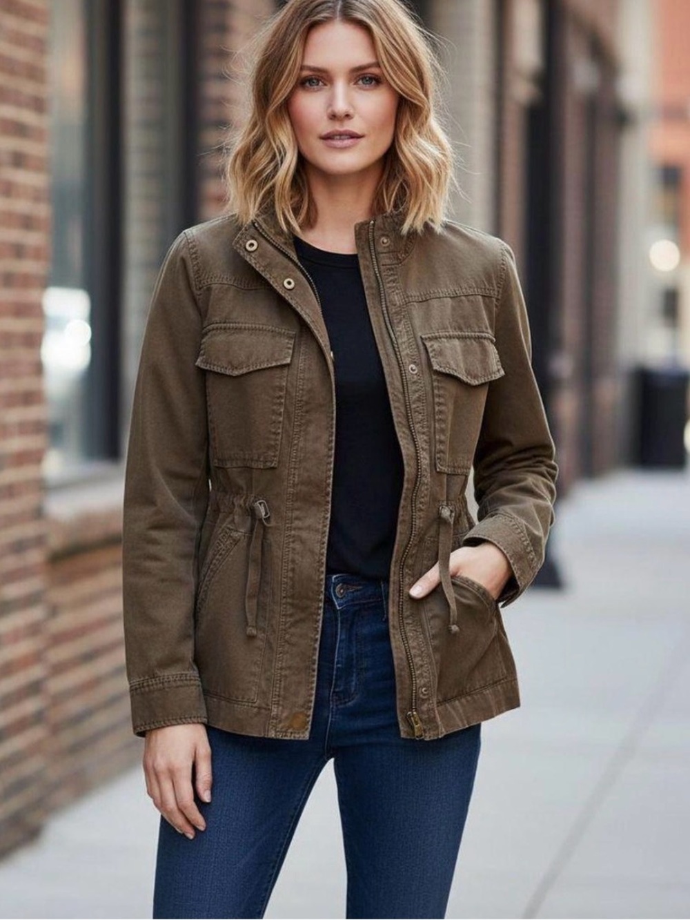 J. Crew Olive Green Field Jacket with Drawstring Waist